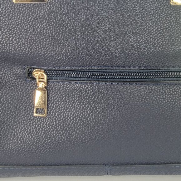 Ladies Pu Leather Top Handle Satchel Handbags Elegant Tote Bag Navy Blue - Picture 5 of 11